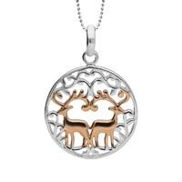 Silver Rose Gold Round Reindeer Necklace