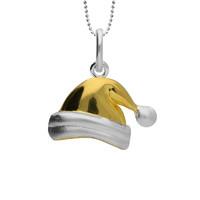 Silver Yellow Gold Santa Hat Necklace