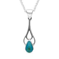 Silver Turquoise Teardrop Spoon Pendant Necklace