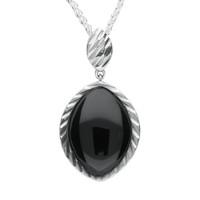 Silver Whitby Jet Marquise Diamond Cut Pendant Necklace