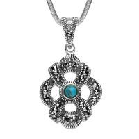 Silver Turquoise Marcasite Celtic Crossover Flower Necklace