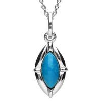 Silver Turquoise Petite Marquise Pendant Necklace