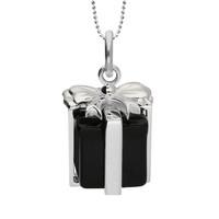 Silver Onyx Christmas Present Pendant Necklace