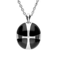 Silver Whitby Jet Cross Ball Pendant Necklace