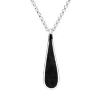 Silver Whitby Jet Curved Pear Pendant Necklace