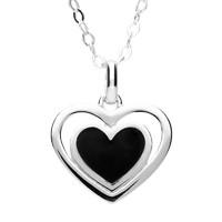 Silver Whitby Jet Heart in Heart Pendant Necklace