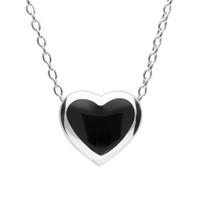 Silver Whitby Jet Heart Pendant Necklace
