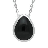 Silver Whitby Jet Pear Pendant Necklace