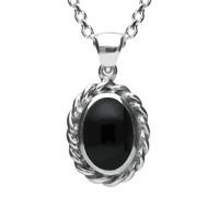 Silver Whitby Jet Heavy Rope Pendant Necklace
