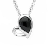 Silver Whitby Jet Half Filled Heart Necklace
