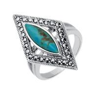 silver turquoise marcasite triangle ring