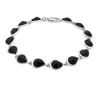 Silver Whitby Jet Fourteen Stone Offset Pear Bracelet