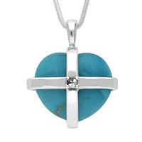 Silver Turquoise One Marcasite Medium Cross Heart Necklace