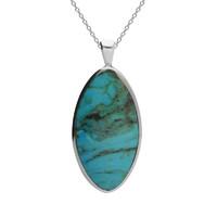 silver turquoise large oval stone necklace