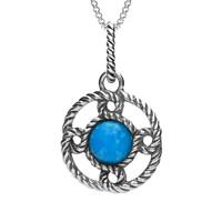 Silver Turquoise Rope Edge Port Hole Necklace