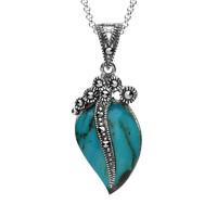 Silver Turquoise Marcasite Wave Bail Pear Shaped Necklace