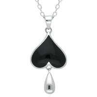 Silver Whitby Jet Heart and Silver Teardrop Pendant Necklace
