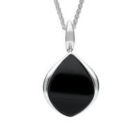 Silver Whitby Jet Curved Pear Drop Necklace