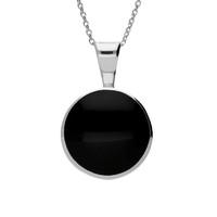 Silver Whitby Jet Round Pendant Necklace