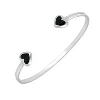 Silver Whitby Jet Two Stone Heart Torc Bangle