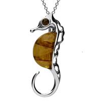 Silver Amber Medium Seahorse Pendant Necklace