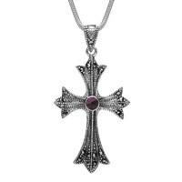 Silver Blue John Three Point Cross Marcasite Necklace