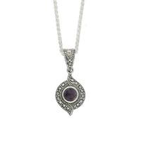 Silver Blue John Marcasite Twisted Round Pendant Necklace