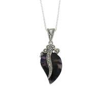 Silver Blue John Marcasite Wave Bail Pear Shaped Necklace