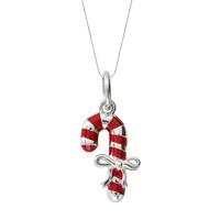 Silver Red Enamel Large Candy Cane Necklace