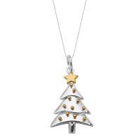 Silver Yellow Gold Large Christmas Tree Necklace
