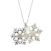 Silver Mother of Pearl White CZ Large Snowflake Necklace