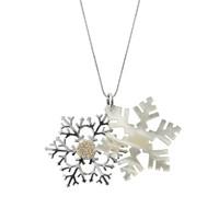 Silver Mother of Pearl White CZ Medium Snowflake Necklace