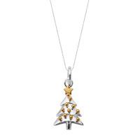 Silver Yellow Gold Small Christmas Tree Necklace