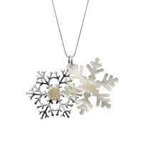 Silver Mother of Pearl White CZ Small Snowflake Necklace