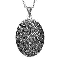 Silver Marcasite Star Oval Pendant Necklace