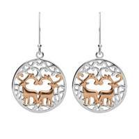 Silver Rose Gold Pierced Reindeer Earrings