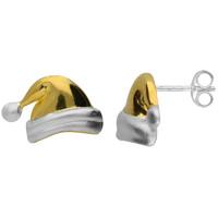 silver yellow gold santa hat earrings