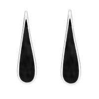 Silver Whitby Jet Curved Pear Hook Earrings