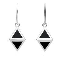 Silver Whitby Jet Triangular Prism Hook Earrings