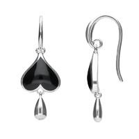 Silver Whitby Jet Heart and Silver Teardrop Hook Earrings