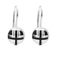 Silver Whitby Jet Cross Sphere Hook Earrings