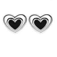 Silver Whitby Jet Heart in Heart Stud Earrings