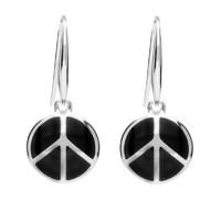 Silver Whitby Jet Peace Symbol Hook Earrings