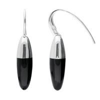 Silver Whitby Jet Dropper Hook Earrings