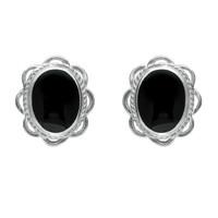 Silver Whitby Jet Rope Frill Edge Stud Earrings