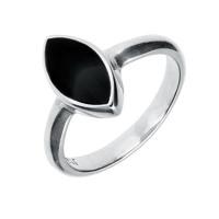 Silver Whitby Jet Marquise Ring