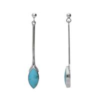 Silver Turquoise Marquise Long Drop Earrings