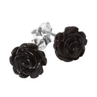 Silver Whitby Jet Rose Stud Earrings
