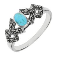 Silver Turquoise Marcasite Oval Triangle Ring