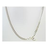 Silver tone flat curb chain necklace